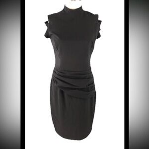 Vintage Black Cache‎ Cold Shoulder Sheath Dress Sexy Y2K Size 10 Classic LBD Hot